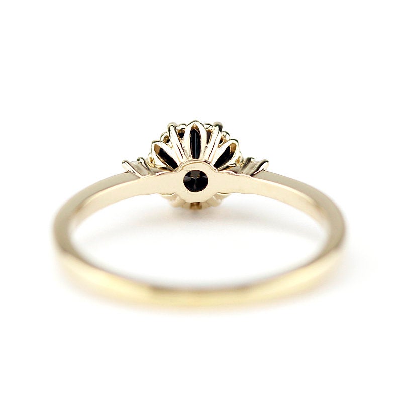 engagement ring black diamond, Black diamond ring, engagement ring , minimalist ring, delicate ring, cluster engagement, simple ring - NOOI JEWELRY