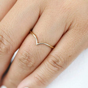 v ring, chevron band, delicate ring, wedding band, wedding ring, chevron band, stacking band, engagement ring, thin ring, minimalist ring |  R 216 - NOOI JEWELRY