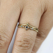 Load image into Gallery viewer, black diamond ring, wedding ring set, diamond ring, wedding ring, engagement ring, promise ring, wedding band, chevron band R 214 R 212 - NOOI JEWELRY