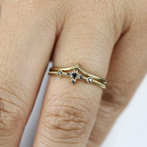black diamond ring, wedding ring set, diamond ring, wedding ring, engagement ring, promise ring, wedding band, chevron band R 214 R 212 - NOOI JEWELRY
