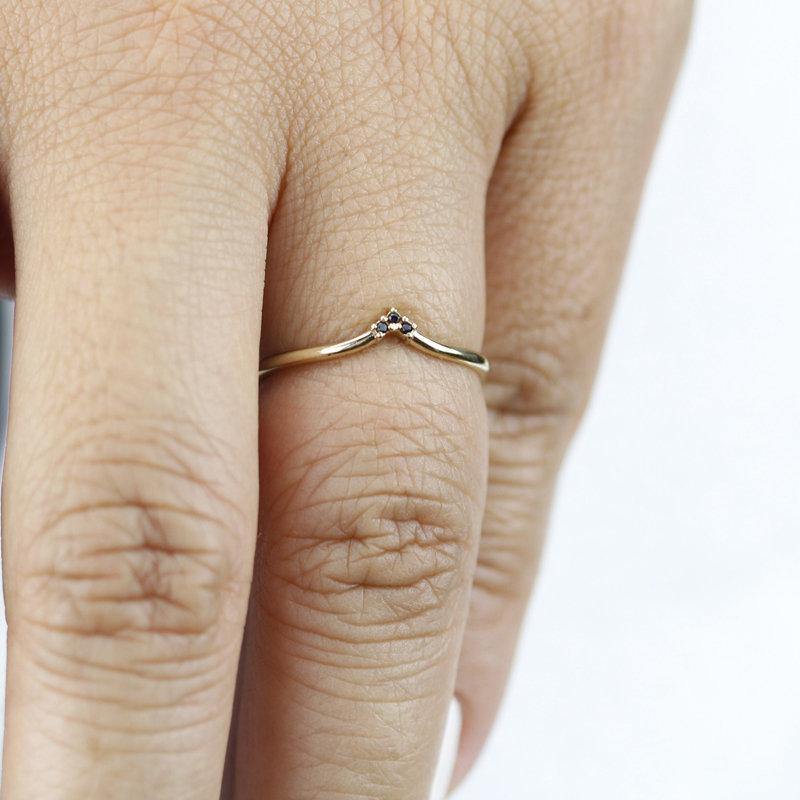 chevron band, delicate ring, wedding band, wedding ring, black diamond ring, chevron band, stacking band, engagement ring, wedding | R 215BD - NOOI JEWELRY