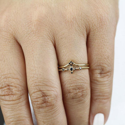 wedding ring set, diamond ring, black diamond ring, wedding ring, engagement ring, promise ring, wedding band, chevron band R198 R215 BD - NOOI JEWELRY