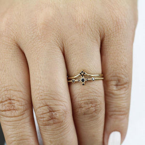 wedding ring set, diamond ring, black diamond ring, wedding ring, engagement ring, promise ring, wedding band, chevron band R198 R215 BD - NOOI JEWELRY