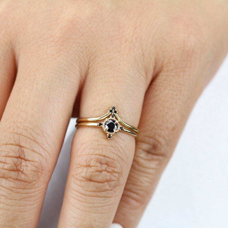 diamond ring, black diamond ring, wedding set, wedding ring, engagement ring, promise ring, wedding band, anniversary ring | R 214 R 213 BD - NOOI JEWELRY