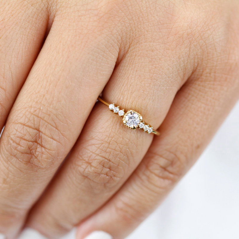 Round diamond in square setting engagement ring | cluster diamond engagement ring simple - NOOI JEWELRY