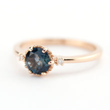 Load image into Gallery viewer, London blue topaz and diamonds engagement ring rose gold, three stones engagement ring - NOOI JEWELRY