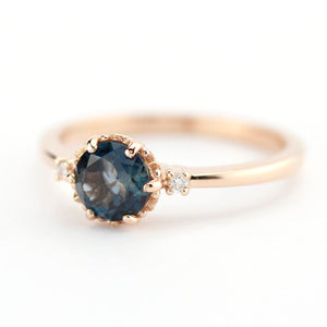 London blue topaz and diamonds engagement ring rose gold, three stones engagement ring - NOOI JEWELRY
