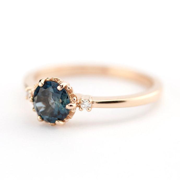 London blue topaz and diamonds engagement ring rose gold, three stones engagement ring - NOOI JEWELRY