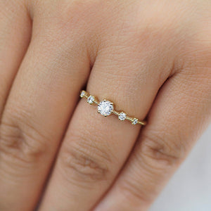 Diamond cluster engagement ring round | Round engagement ring with side stones simple diamonds - NOOI JEWELRY