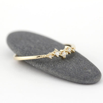 Mini cluster engagement ring, petite wedding rings simple, 18k diamond engagement ring - NOOI JEWELRY