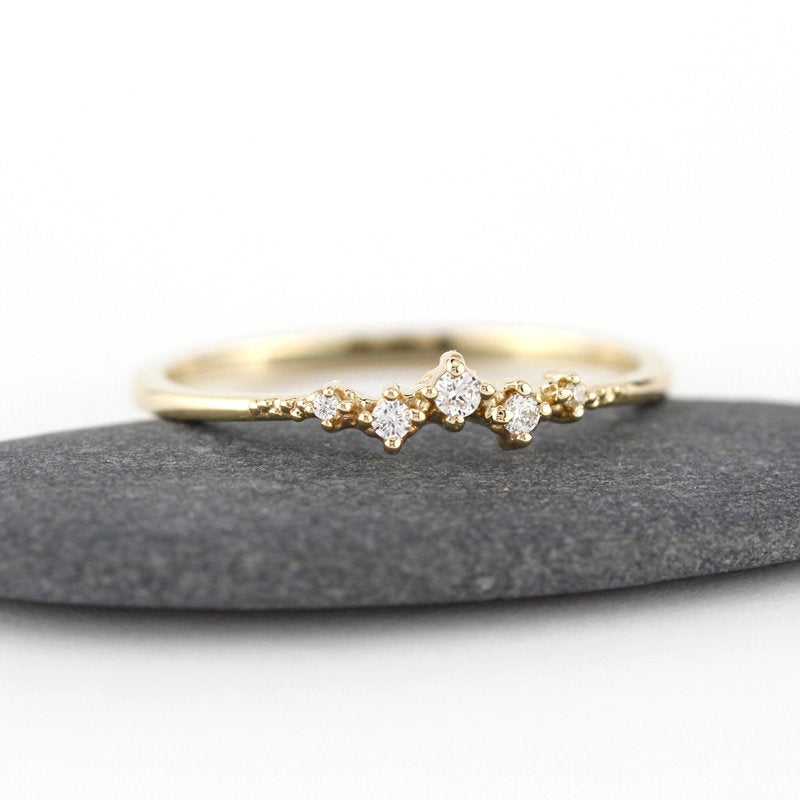 Mini cluster engagement ring, petite wedding rings simple, 18k diamond engagement ring - NOOI JEWELRY