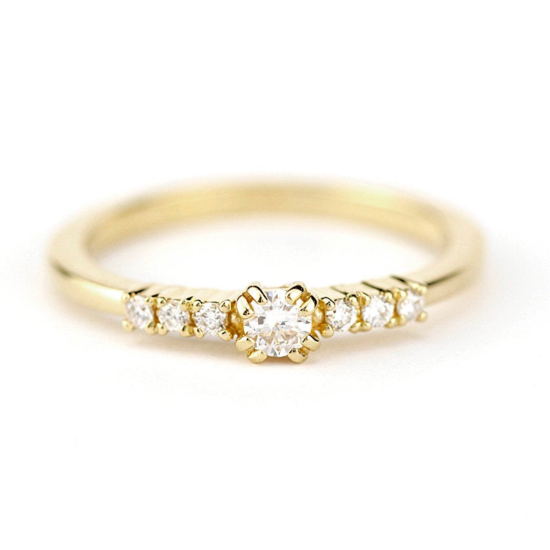 minimalist engagement ring simple unique | 7 stones engagement ring - NOOI JEWELRY