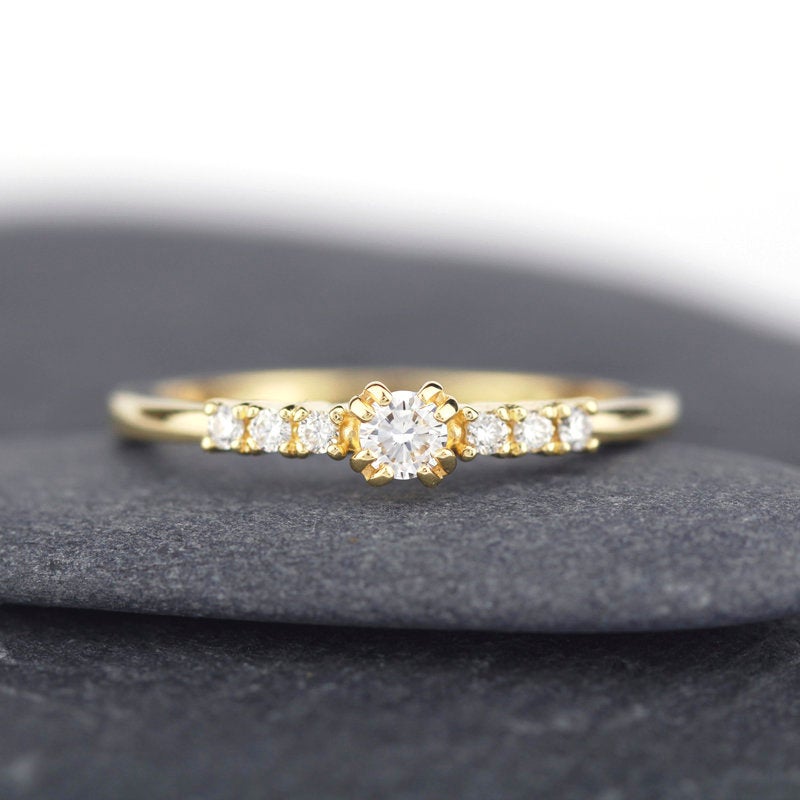 minimalist engagement ring simple unique | 7 stones engagement ring - NOOI JEWELRY