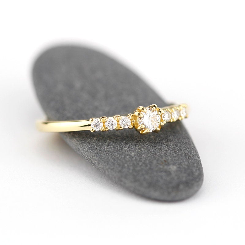 minimalist engagement ring simple unique | 7 stones engagement ring - NOOI JEWELRY