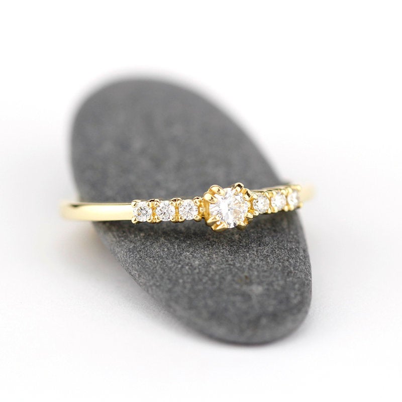 minimalist engagement ring simple unique | 7 stones engagement ring - NOOI JEWELRY