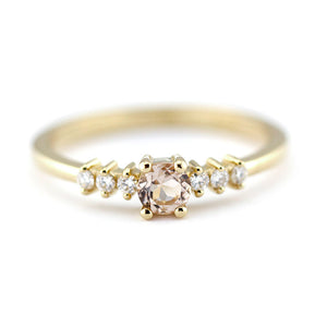 Morganite engagement ring with diamonds, 18k gold ring simple - NOOI JEWELRY