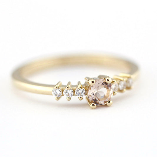 Morganite engagement ring with diamonds, 18k gold ring simple - NOOI JEWELRY