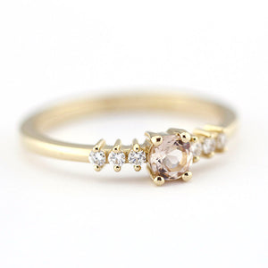 Morganite engagement ring with diamonds, 18k gold ring simple - NOOI JEWELRY
