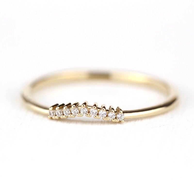 Diamond wedding band, curved diamond wedding band, wedding band women, curved wedding ring, matching ring diamond, wedding bands - NOOI JEWELRY