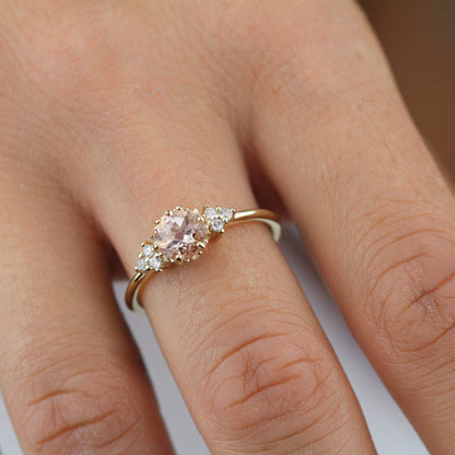 Morganite and diamond engagement ring, simple engagement ring 18k gold and diamond - NOOI JEWELRY