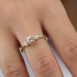 Morganite and diamond engagement ring, simple engagement ring 18k gold and diamond - NOOI JEWELRY