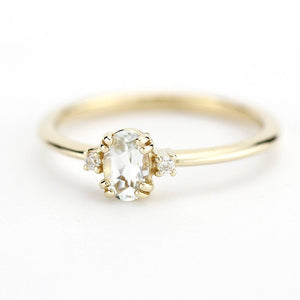 oval engagement ring with side stones unique, white topaz and diamond engagement ring - NOOI JEWELRY