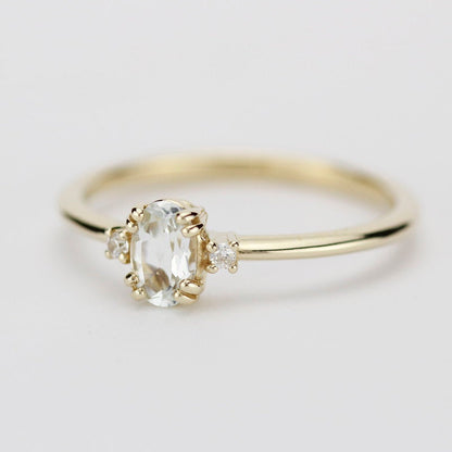 oval engagement ring with side stones unique, white topaz and diamond engagement ring - NOOI JEWELRY