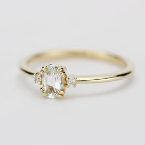 oval engagement ring with side stones unique, white topaz and diamond engagement ring - NOOI JEWELRY
