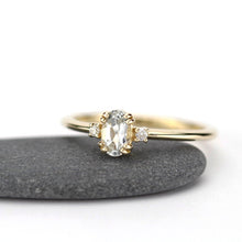 Load image into Gallery viewer, oval engagement ring with side stones unique, white topaz and diamond engagement ring - NOOI JEWELRY