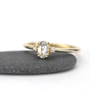 oval engagement ring with side stones unique, white topaz and diamond engagement ring - NOOI JEWELRY