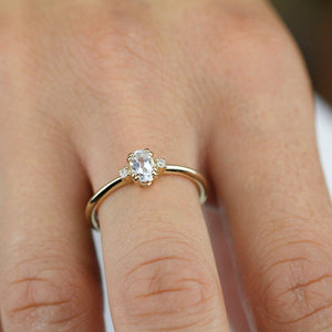 oval engagement ring with side stones unique, white topaz and diamond engagement ring - NOOI JEWELRY