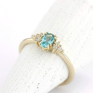 blue apatite engagement ring, oval apatite and diamonds ring - NOOI JEWELRY