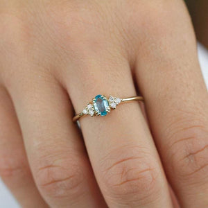 blue apatite engagement ring, oval apatite and diamonds ring - NOOI JEWELRY
