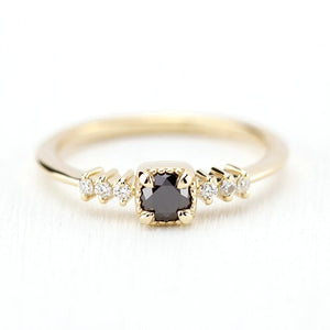 Engagement Ring, Dainty Engagement Ring, black diamond ring, Delicate Ring, classic ring, anniversary ring, minimalist ring, simple - NOOI JEWELRY