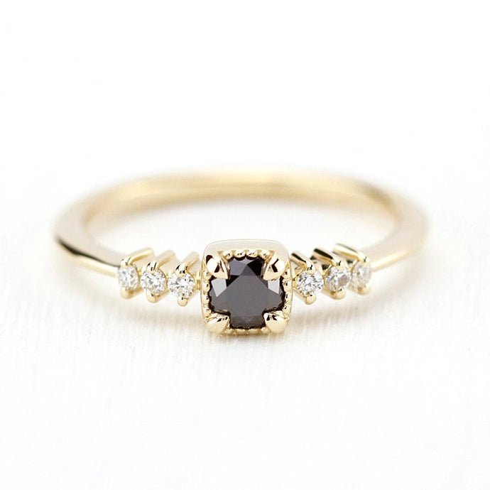 Engagement Ring, Dainty Engagement Ring, black diamond ring, Delicate Ring, classic ring, anniversary ring, minimalist ring, simple - NOOI JEWELRY