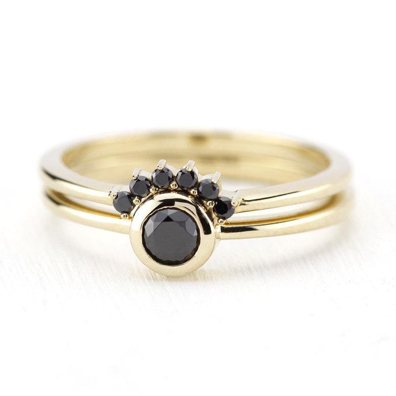 Black Diamond ring, Engagement Ring, curved Wedding Band, Gold Ring, Promise Ring, minimal Ring, Unique Engagement Ring, Wedding Set, Gift - NOOI JEWELRY