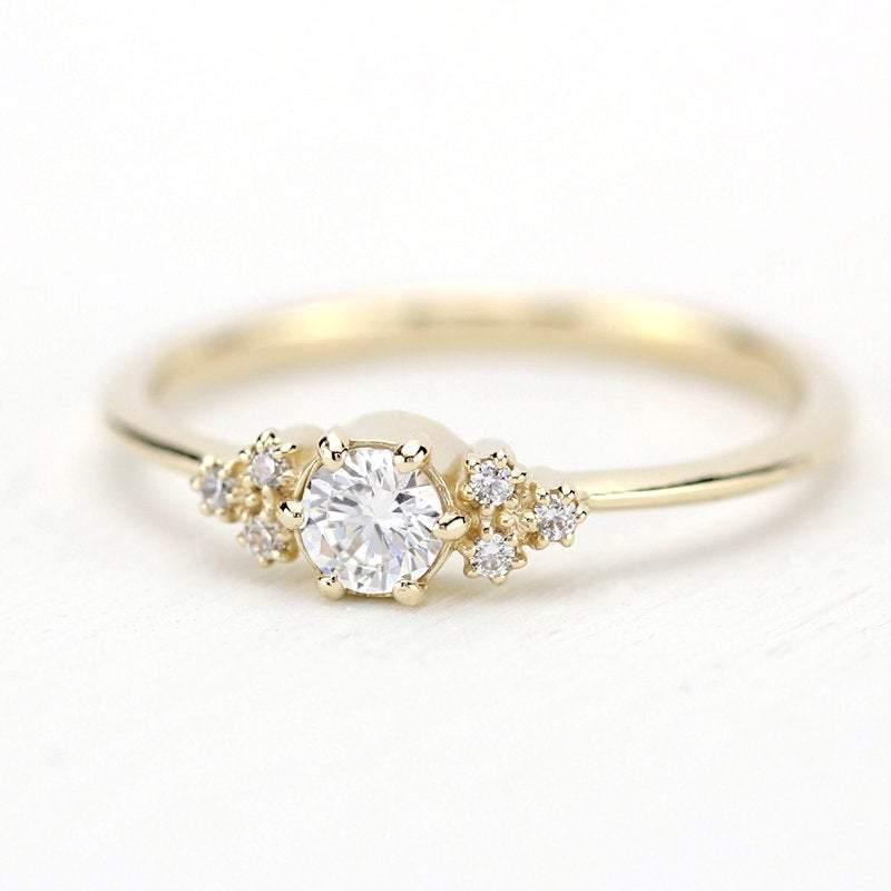 Cluster ring engagement vintage | round diamond engagement rings thin band simple - NOOI JEWELRY