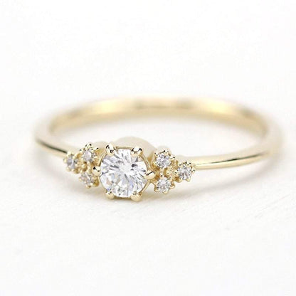 Cluster ring engagement vintage | round diamond engagement rings thin band simple - NOOI JEWELRY