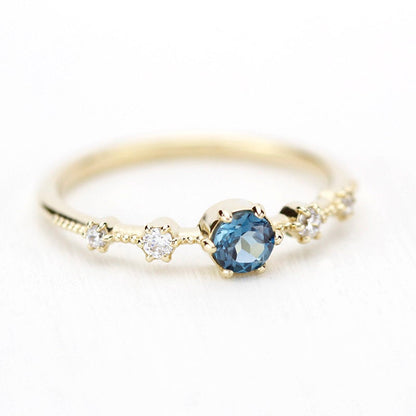 London blue topaz engagement ring unique, blue topaz and diamonds ring - NOOI JEWELRY