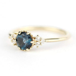 Delicate cluster engagement ring London Blue Topaz and diamonds - NOOI JEWELRY