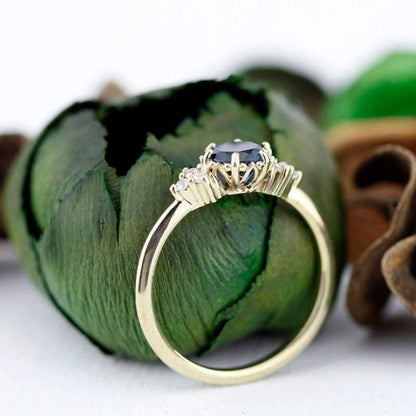 Delicate cluster engagement ring London Blue Topaz and diamonds - NOOI JEWELRY