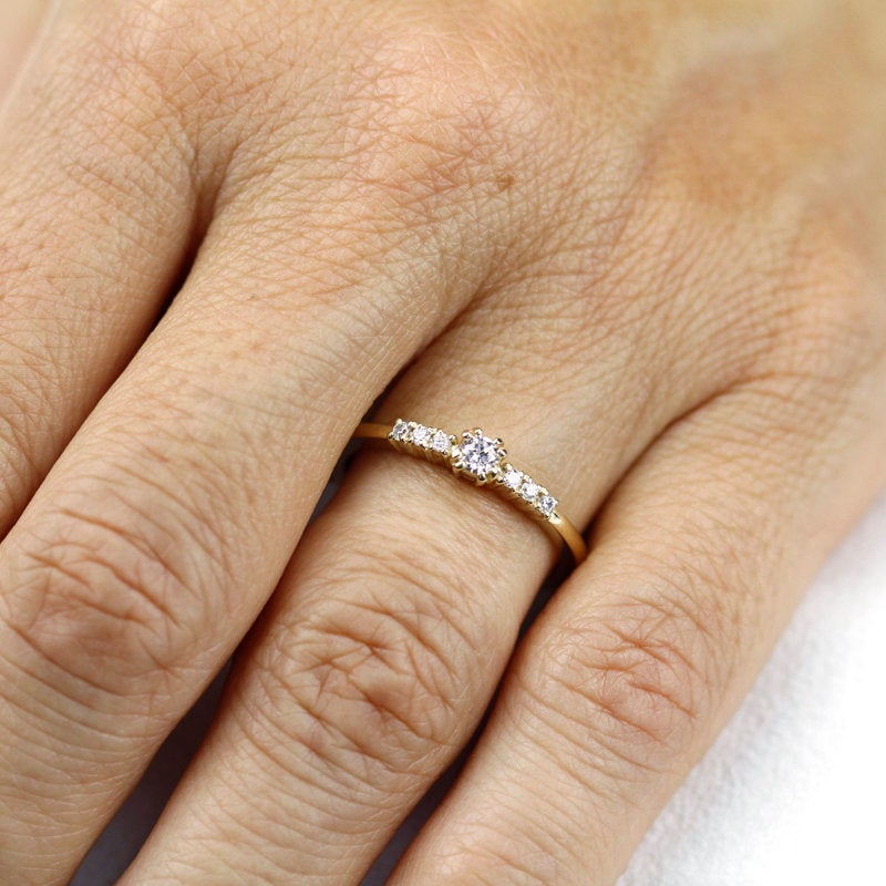 minimalist engagement ring simple unique | 7 stones engagement ring - NOOI JEWELRY