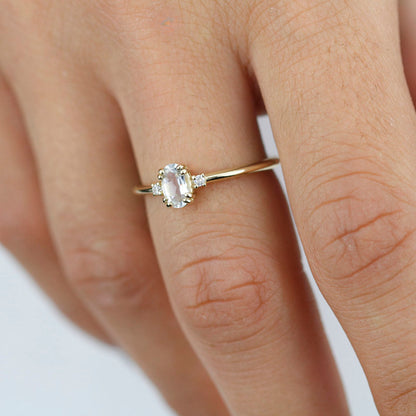 oval aquamarine and diamonds engagement ring, 18k yellow gold - NOOI JEWELRY