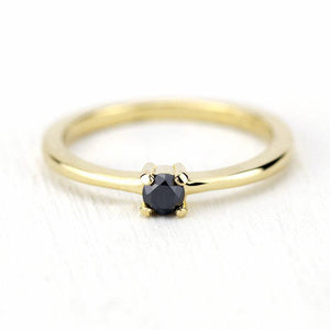Black Diamond Ring in 18K Yellow Gold, Black Diamond Engagement Ring, Yellow Gold Diamond Ring, Solitaire Black Diamond Ring - NOOI JEWELRY