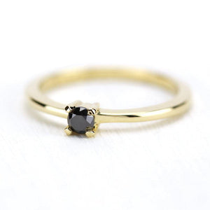 Black Diamond Ring in 18K Yellow Gold, Black Diamond Engagement Ring, Yellow Gold Diamond Ring, Solitaire Black Diamond Ring - NOOI JEWELRY