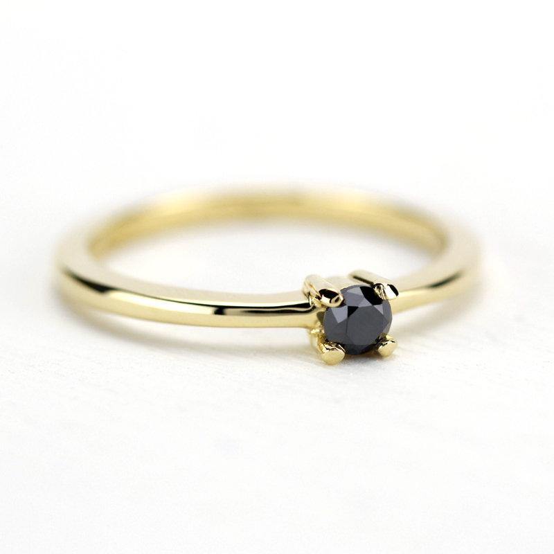 Black Diamond Ring in 18K Yellow Gold, Black Diamond Engagement Ring, Yellow Gold Diamond Ring, Solitaire Black Diamond Ring - NOOI JEWELRY