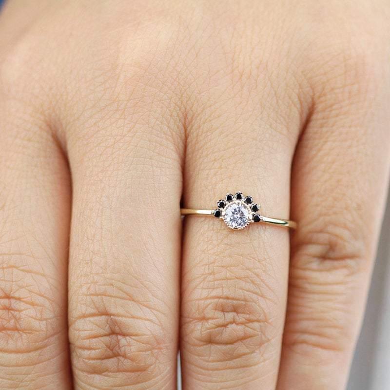 Cluster Engagement Ring Yellow Gold,Cluster Diamond Ring, Black Diamond Cluster Ring. Engagement Cluster Ring, Ring Cluster, Engagement Ring - NOOI JEWELRY