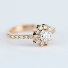 Load image into Gallery viewer, round engagement ing with halo and side stones | rose gold engagement ring round - NOOI JEWELRY