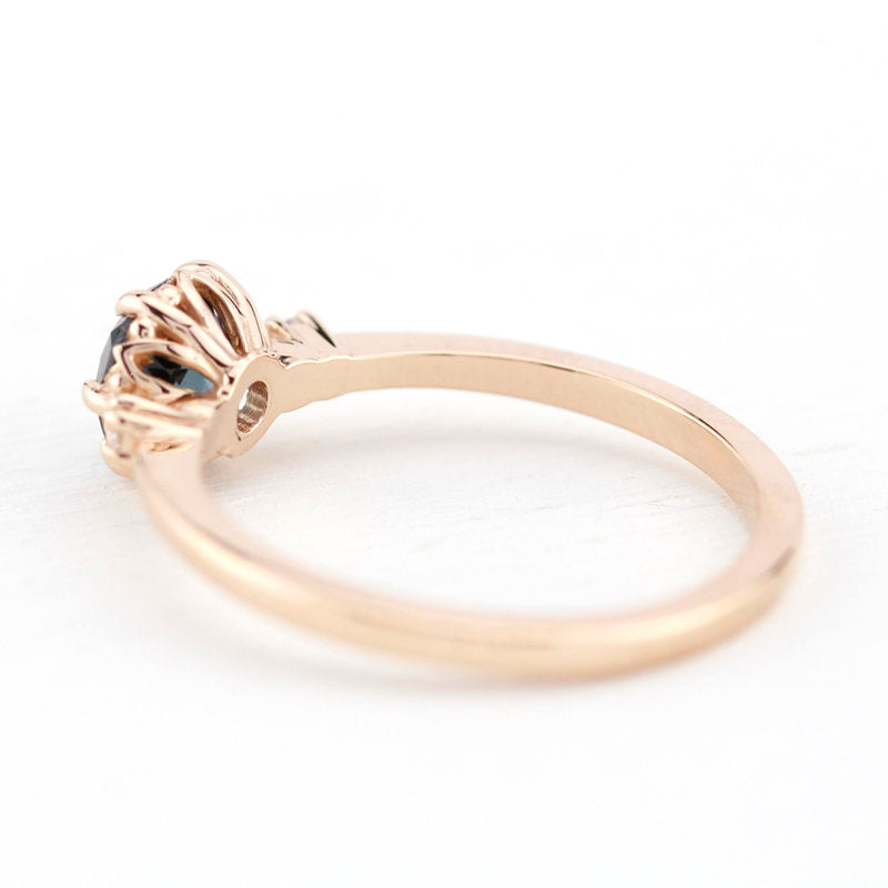 London blue topaz and diamonds engagement ring rose gold, three stones engagement ring - NOOI JEWELRY