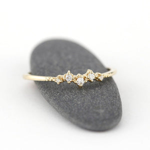 Mini cluster engagement ring, petite wedding rings simple, 18k diamond engagement ring - NOOI JEWELRY